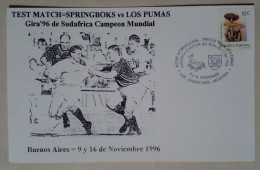Argentine - Carte Thème Rugby Avec Timbre Thème Champignons (1996) - Rugby