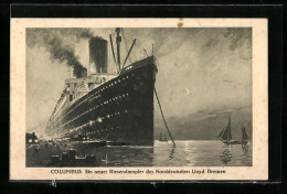AK Riesendampfer Columbus Beleuchtet Im Hafen  - Passagiersschepen