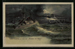 Lithographie Gewitter Bei Nacht, Unsere Kriegsflotte Auf Hoher See, Kampfschiffgeschwader  - Guerra