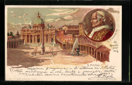 Künstler-AK Raffaele Carloforti: Vaticano, S. Pietro, Papst Leo XIII. Und Petersdom  - Päpste