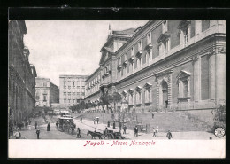 Cartolina Napoli, Museo Nazionale, Pferdebahn  - Napoli