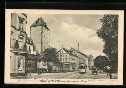 AK Mainz A. Rh., Rheinstrasse Und Eiserner Turm Mit Strassenbahn  - Tramways