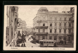 AK Bukarest, Viktoria-Strasse, Strassenbahn  - Tramways