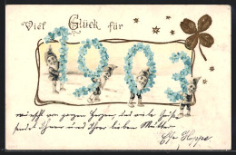 AK Jahreszahl 1903 Aus Blüten Mit Zwergen  - Autres & Non Classés
