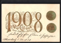 Präge-AK Jahreszahl 1908, Geldmünzen, Neujahrsgruss  - Munten (afbeeldingen)