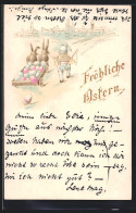 Präge-AK Zwerg Mit Osterhasengespann, Ostergruss  - Pâques