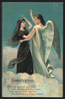 AK Hoffnung, Engel Trägt Junge Frau In Schwarzem Kleid über Die Wolken  - Anges