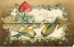 Carte Gaufrée   - Theme Oiseaux Fleche Coeur Bonne Fete  Q 2628 - Oiseaux