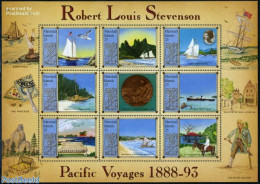 Marshall Islands 1988 R.L. Stevenson 9v M/s, Mint NH, Nature - Transport - Horses - Ships And Boats - Art - Authors - Bateaux
