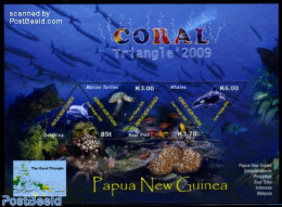 Papua New Guinea 2009 Coral Triangle 4v M/s, Mint NH, Nature - Fish - Sea Mammals - Turtles - Vissen