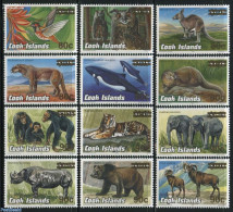 Cook Islands 2001 Overprints 12v, Mint NH, Nature - Animals (others & Mixed) - Birds - Cat Family - Elephants - Monkey.. - Other & Unclassified