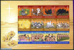 Cook Islands 2011 The Twelve Days Of Christmas S/s, Mint NH, History - Nature - Religion - Various - Birds - Cattle - .. - Christmas