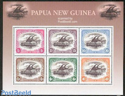 Papua New Guinea 2002 100 Years Stamps 6v M/s, Mint NH, Transport - 100 Years Stamps - Stamps On Stamps - Ships And Bo.. - Briefmarken Auf Briefmarken