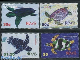 Nevis 2005 Turtles, Chrildren Drawings 4v, Mint NH, Nature - Reptiles - Turtles - Art - Children Drawings - St.Kitts-et-Nevis ( 1983-...)