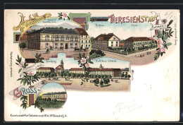 Lithographie Theresienstadt / Terezin, Restaurant Deutsches Haus, K. K. Genie-Gebäude, Art.-Zeughaus  - Tchéquie