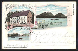 Lithographie Hammer Bei Wartenberg, Gasthaus Zum Schloss Dewin, Ortsansicht Vom See Aus  - Tchéquie