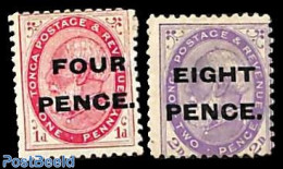Tonga 1891 Overprints 2v, Without Gum, Unused (hinged) - Autres & Non Classés
