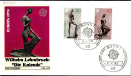 RFA Poste Obl Yv: 653/654 Europa Cept Sculptures De Wilhelm Lehmbruck (TB Cachet à Date) Fdc Bonn 17-4-74 - 1971-1980