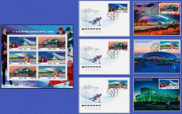 Russia 2024 10th Years Of Olympic Winter In Sochi, Olympics Park., MS MNH + 3 FDC +3 Maxicards Set (**) - Ungebraucht