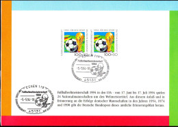 RFA Poste Obl Yv:1546 Mi:1718 Fussballmeisterschaft 1994 (F.day) Erinnenrungsblatt 5-5-94 Paire Feuillet - Gebraucht