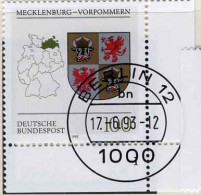 RFA Poste Obl Yv:1513 Mi:1661 Mecklenburg-Vorpommern Armoiries Coin D.feuille (TB Cachet à Date) Berlin 17-6-93 - Usados