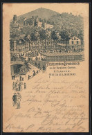 Vorläufer-Lithographie Heidelberg, 1894, Restaurant Bremeneck Von A. Classen, An Der Bergbahn-Station  - Heidelberg