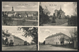 AK Schönau A. D. Eigen, Gasthof Zur Sonne, Villa Dr. Suck, Kirche Und Schulen  - Schöna