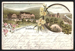 Lithographie Heidelberg, Speyererhof, Schloss  - Heidelberg