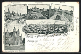 AK Meerane, Ortspartie In Den Jahren 1850, 1900 Und 1950, Das Zukünftige Neue Rathaus  - Meerane