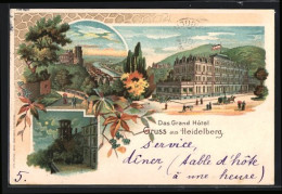 Lithographie Heidelberg, Grand Hotel, Ortsansicht Mit Burg  - Heidelberg