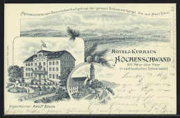Lithographie Höchenschwand /Bad. Schwarzwald, Hotel & Kurhaus Höchenschwend, Alpenpanorama Vom Bayerischen Hochgebir  - Höchenschwand