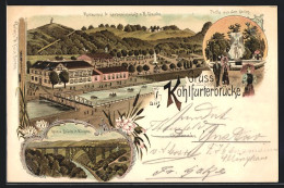 Lithographie Kohlfurterbrücke, Restaurant & Gartenwirtschaft V. H. Jacobs, Gartenpartie, Grosse Brücke In Müngsten  - Autres & Non Classés