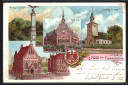 Lithographie Lichtenberg-Friedrichsberg, Katholische Kirche, Evangelische Kirche, Rathaus  - Mitte