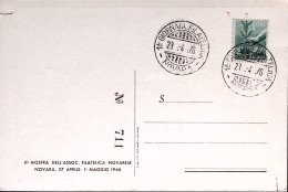 1946-NOVARA 1 Giornata Filatelica Annullo Speciale (23.4) Su Cartolina - Expositions