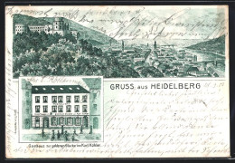 Lithographie Heidelberg, Gasthaus Zur Goldenen Glocke  - Heidelberg