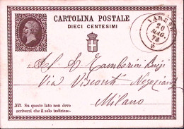 1876-CARTOLINA POSTALE C.10 Viaggiata Varese (20.5) - Stamped Stationery