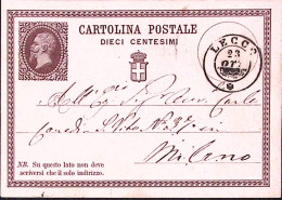 1875-CARTOLINA POSTALE C.10 Viaggiata Lecco (23.8) - Stamped Stationery