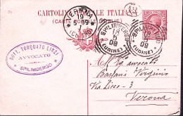 1909-SPILIMBERGO/(UDINE) Tondo Riquadrato (18.5) Su Cartolina Postale Leoni C.10 - Stamped Stationery