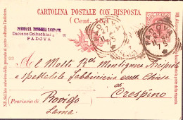 1893-Cartolina Postale Umberto C.7,1/2+7,1/2 Mill.93 Viaggiata Con Parte Rispost - Entiers Postaux