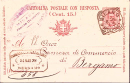 1896-Cartolina Postale RP Umberto C.7,1/2+7,1/2 Mill.96 Domanda Viaggiate Rispos - Entiers Postaux