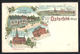 Lithographie Osterfeld I. W., Gasthof Aug. Fischedick, Amtshaus, Totalansicht  - Autres & Non Classés