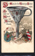 Lithographie Nürnberg, Nürnberger Trichter, Wappen  - Usati