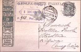 1919-BANCA ITALIANA DI SCONTO Tassello Pubblicitario Su Cartolina Postale Leoni  - Entiers Postaux