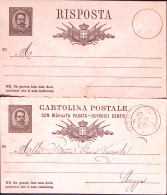 1882-Cartolina Postale RP Umberto C.15+R Mill. 82 Viaggiata Con Parte Risposta U - Postwaardestukken