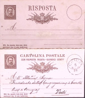 1881-Cartolina Postale RP Umberto C.15+R Mill. 81 Viaggiata Con Parte Risposta U - Postwaardestukken