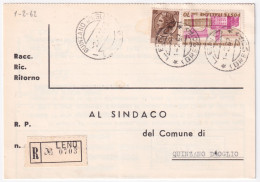 1962-UNITA' D'ITALIA Lire 70 + Siracusana Lire 20 (768+929) Su Cartolina Raccoma - 1961-70: Poststempel
