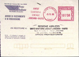 1995-LANCIANO-VASTO USSL, Lire 750 Annullo Meccanico (rosso) Su Avviso Ricevimen - 1991-00: Poststempel