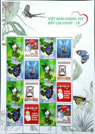 Vietnam Viet Nam MNH Perf Butterfly Sheetlet 2019 With Vignette Of Fighiting Virus Covid - LIMIT EDIITON - Vietnam