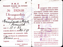 1940-GIOVENTU' ITALIANA DEL LITTORIO XIX Tessera Di Rinnovo, Senza Fotografia, S - Membership Cards
