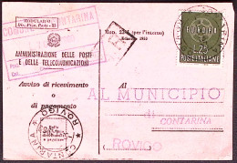 1960-EUROPA1959 Lire 25 Isolato Su Avviso Ricevimento - 1946-60: Storia Postale